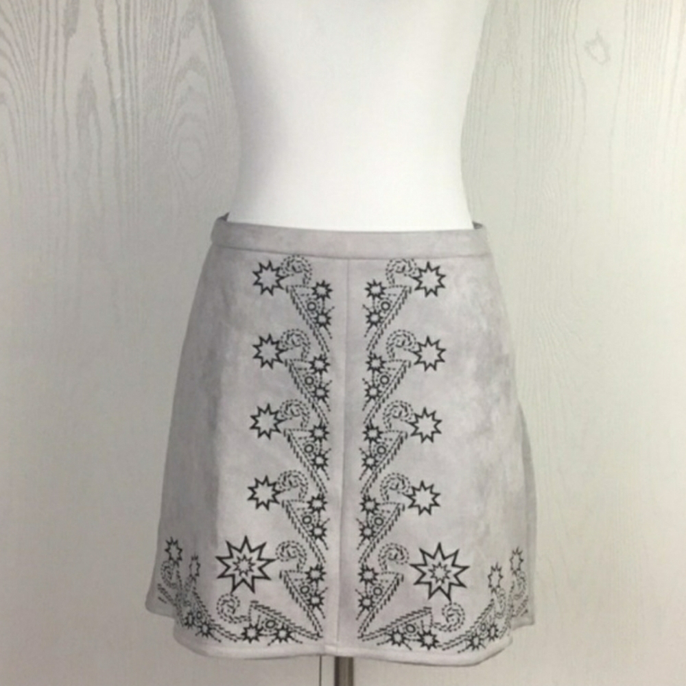 LF Seek the Label Embroidered Suede Mini Skirt